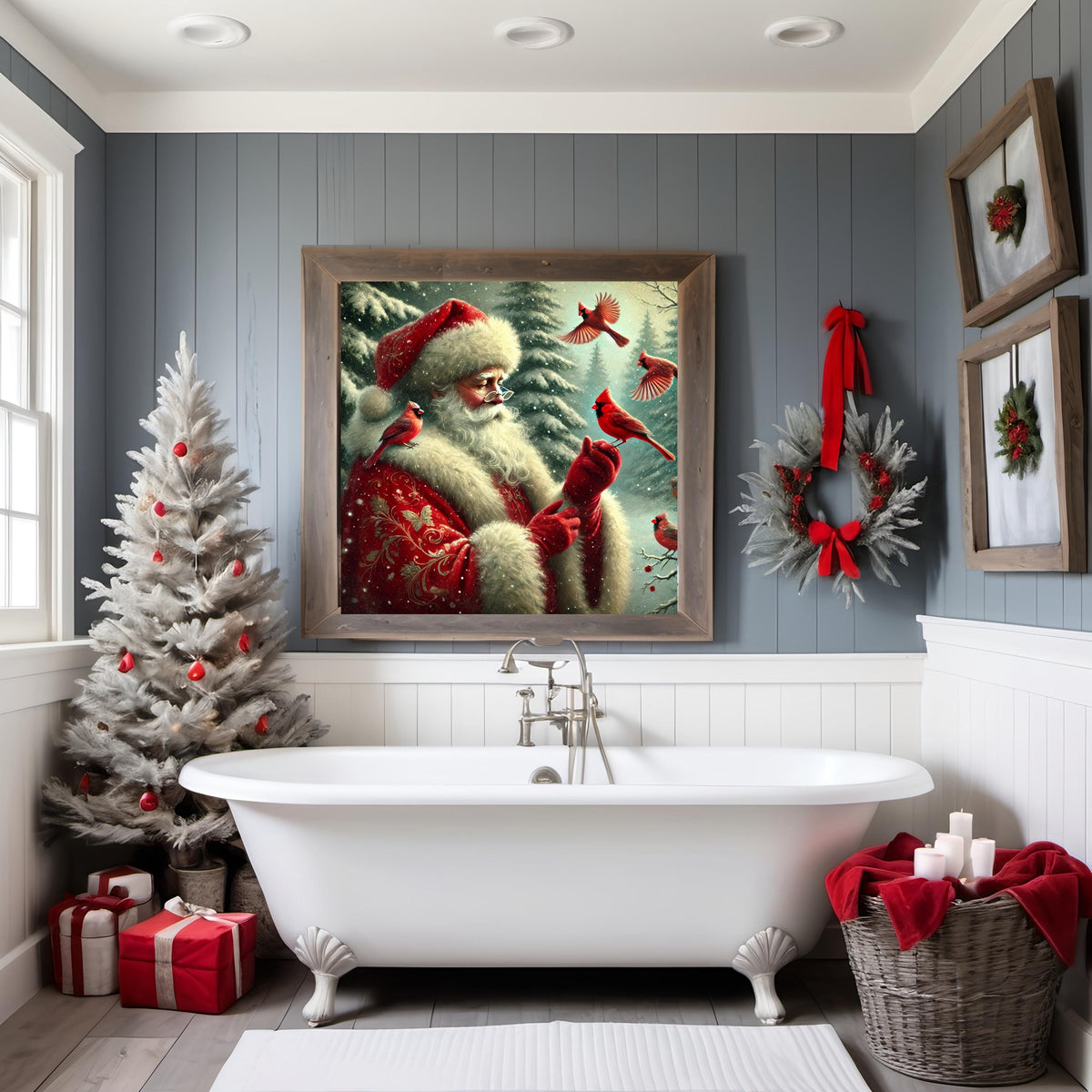 Vintage Santa Cardinal Christmas Art: Nostalgic Holiday Decor (Digital Download)