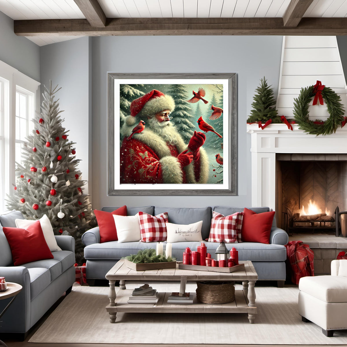 Vintage Santa Cardinal Christmas Art: Nostalgic Holiday Decor (Digital Download)