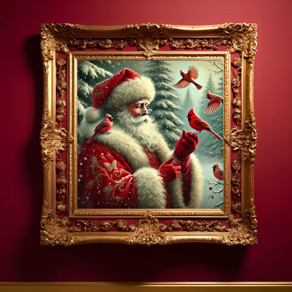 Vintage Santa Cardinal Christmas Art: Nostalgic Holiday Decor (Digital Download)