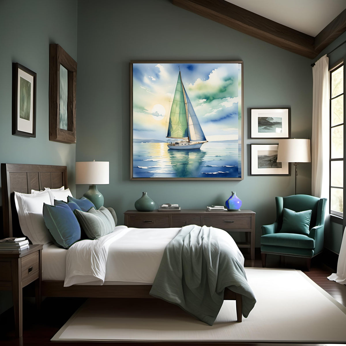 Sailboat Coastal Print: Tranquil Ocean Seascape Art (Digital Download)