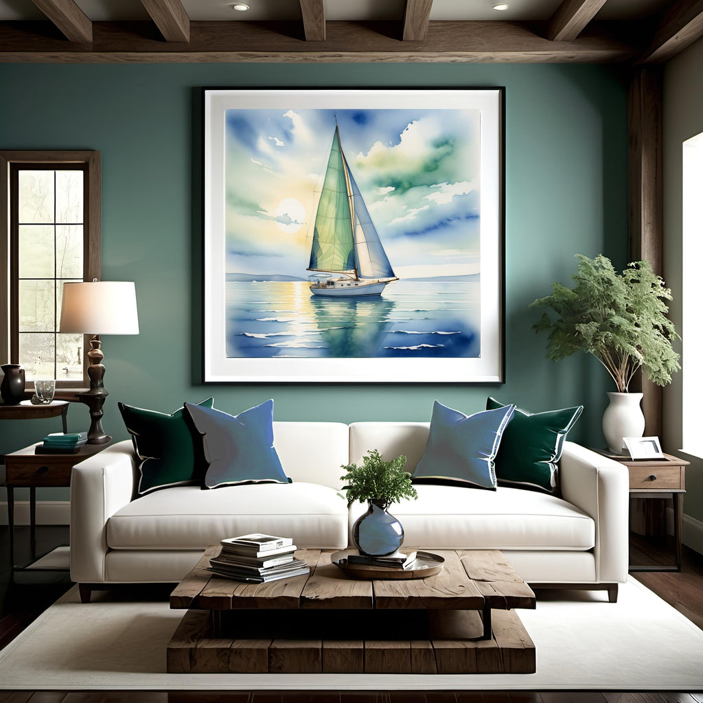 Sailboat Coastal Print: Tranquil Ocean Seascape Art (Digital Download)