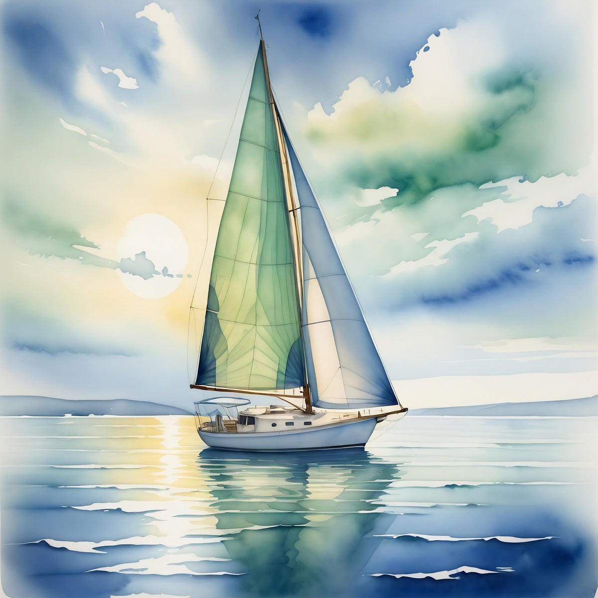 Sailboat Coastal Print: Tranquil Ocean Seascape Art (Digital Download)