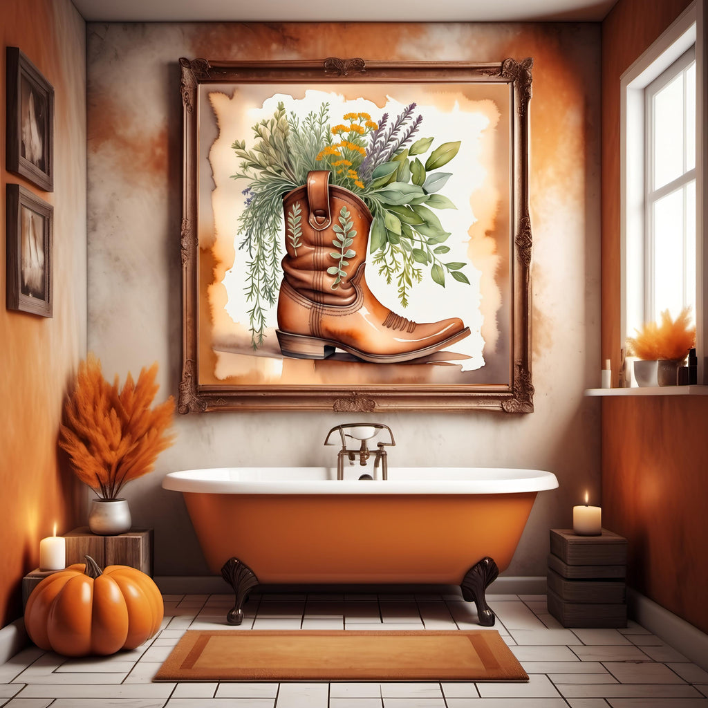 Cowboy Boot Wildflower Print: Rustic Watercolor Farmhouse Art (Digital Download)