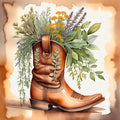 Cowboy Boot Wildflower Print: Rustic Watercolor Farmhouse Art (Digital Download)