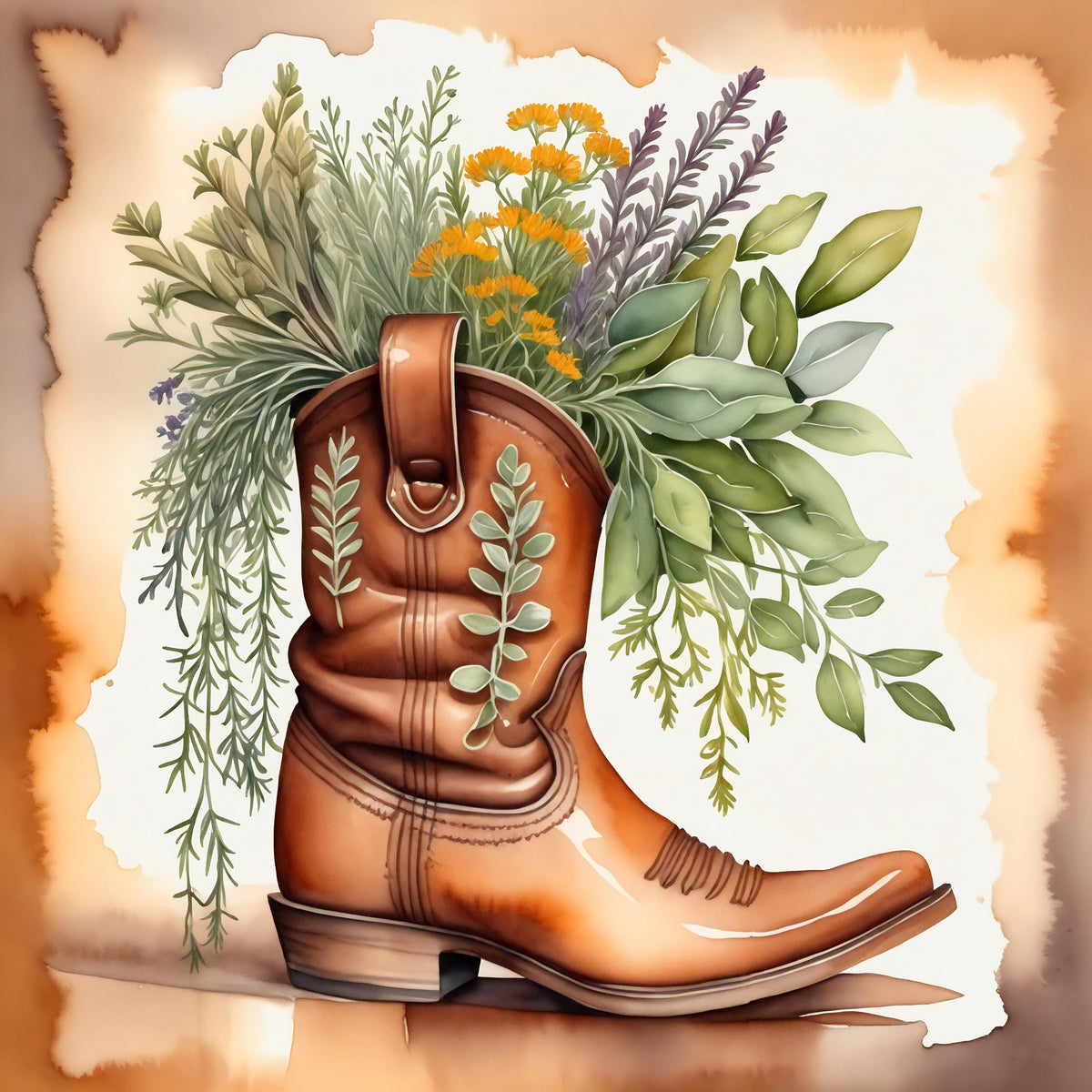 Cowboy Boot Wildflower Print: Rustic Watercolor Farmhouse Art (Digital Download)