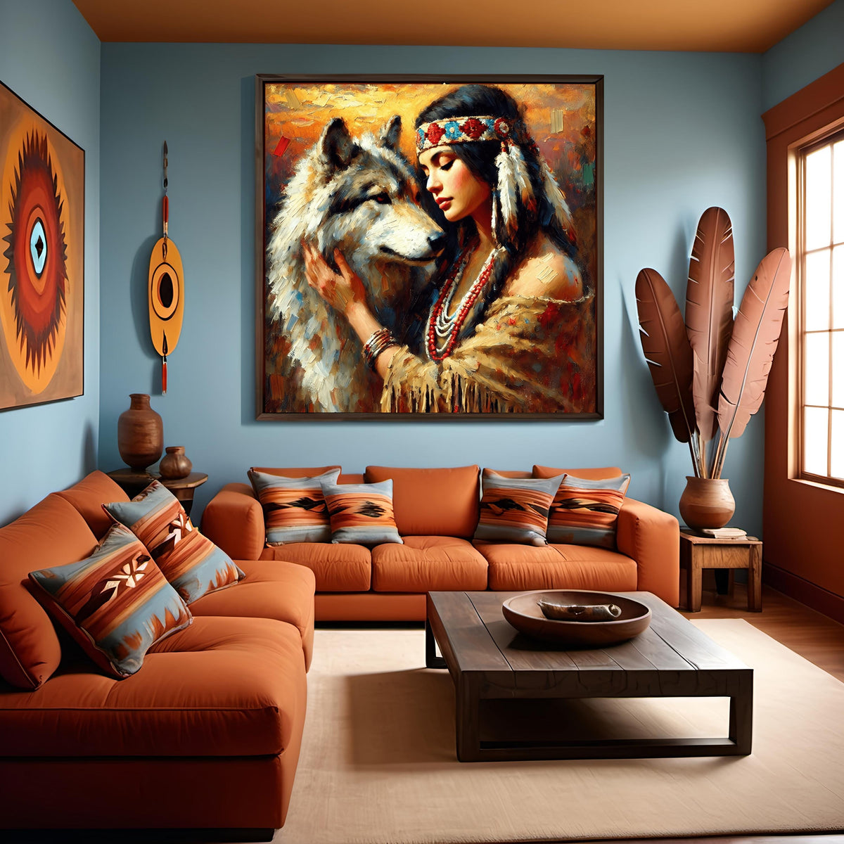 Native American Woman and Wolf Art Print: Spiritual Impressionism (Digital Download) 2