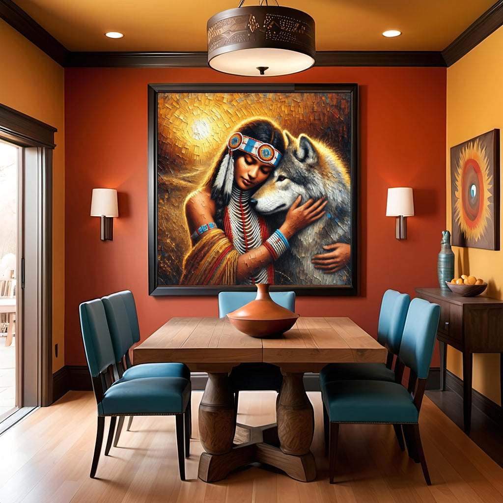Native American Woman and Wolf Art Print: Spiritual Home Decor (Digital Download)