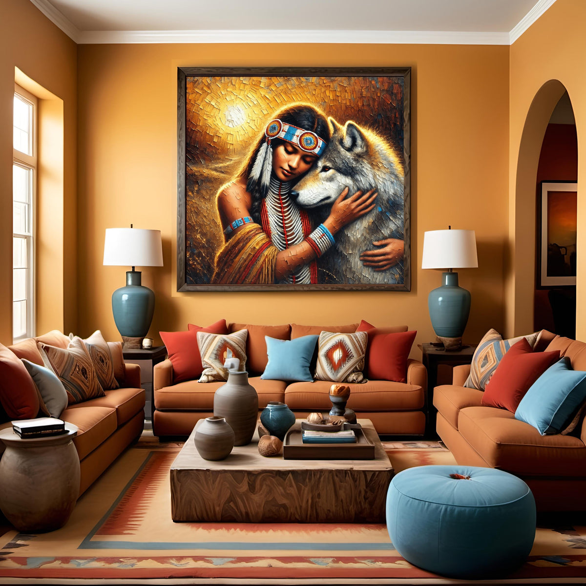 Native American Woman and Wolf Art Print: Spiritual Home Decor (Digital Download)