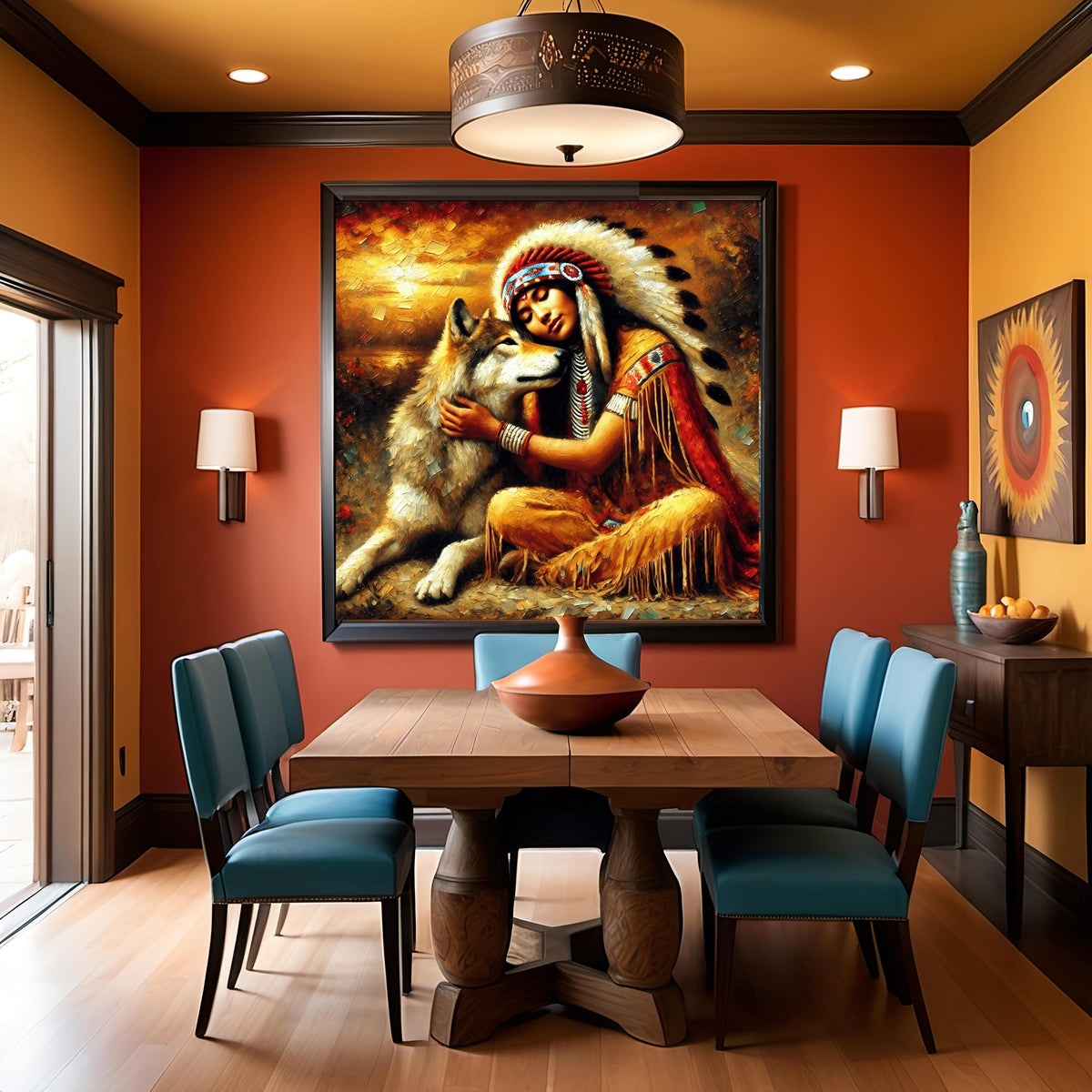 Native American Woman and Wolf Art Print: Spiritual Impressionism (Digital Download)