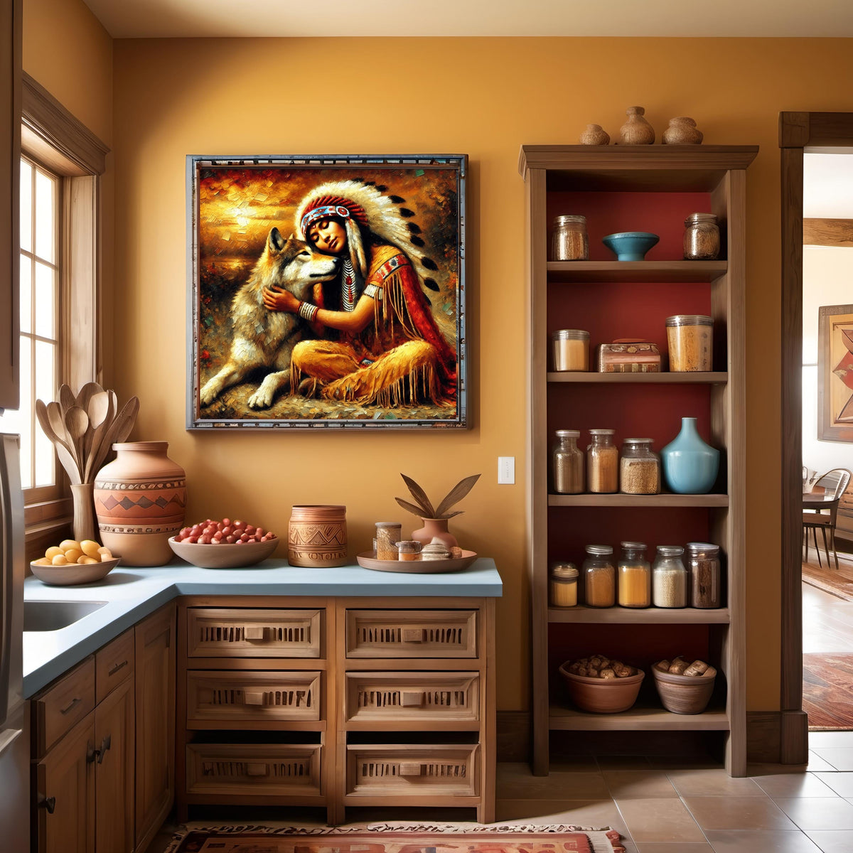 Native American Woman and Wolf Art Print: Spiritual Impressionism (Digital Download)