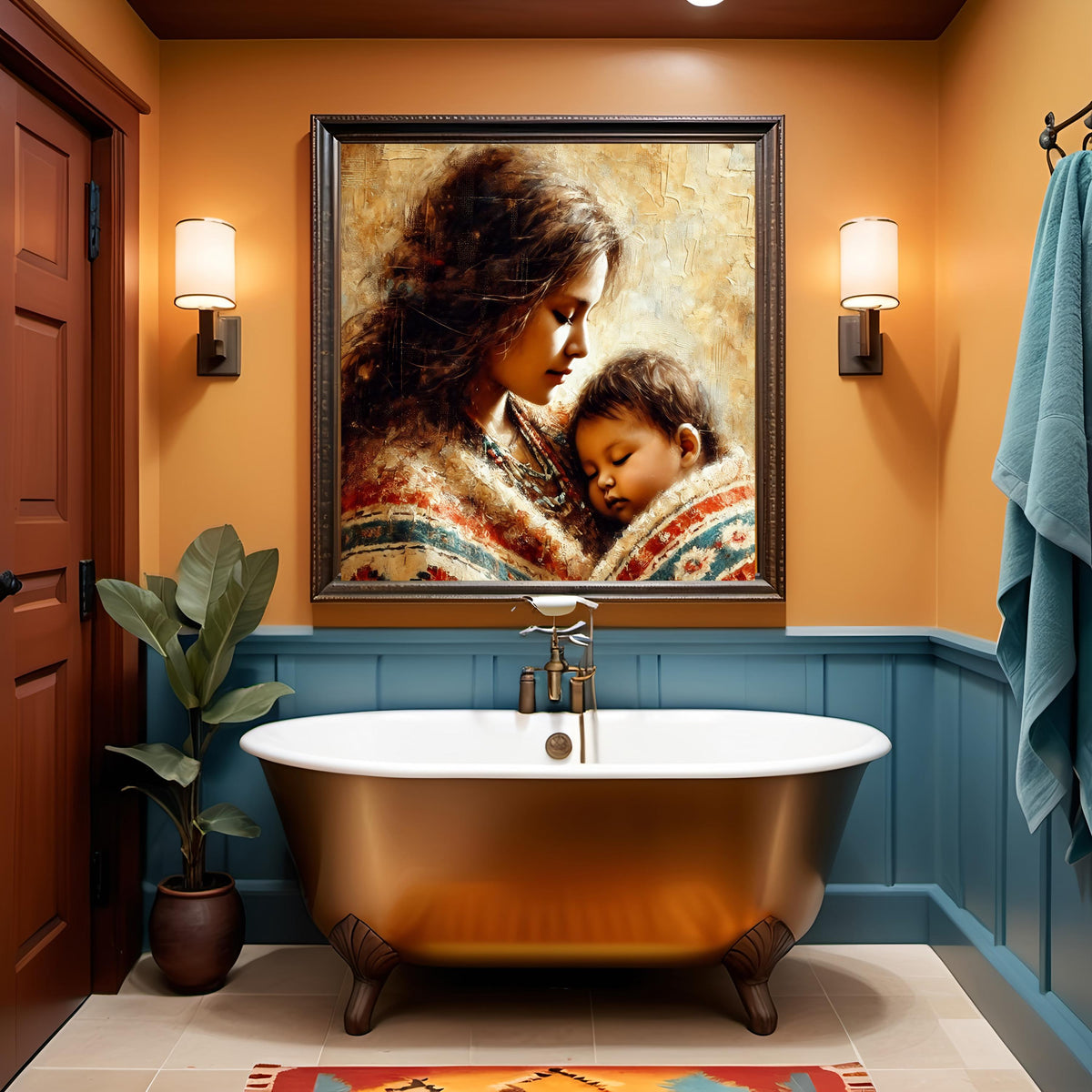 Native American Mother and Child Art Print: Impressionist Home Decor (Digital Download)