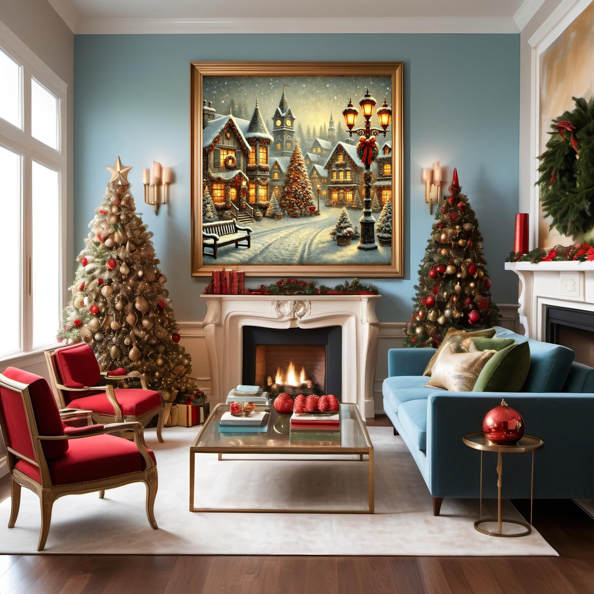 Vintage Christmas Town Art: Festive Winter Village Digital Print (4096X4096 pixels)