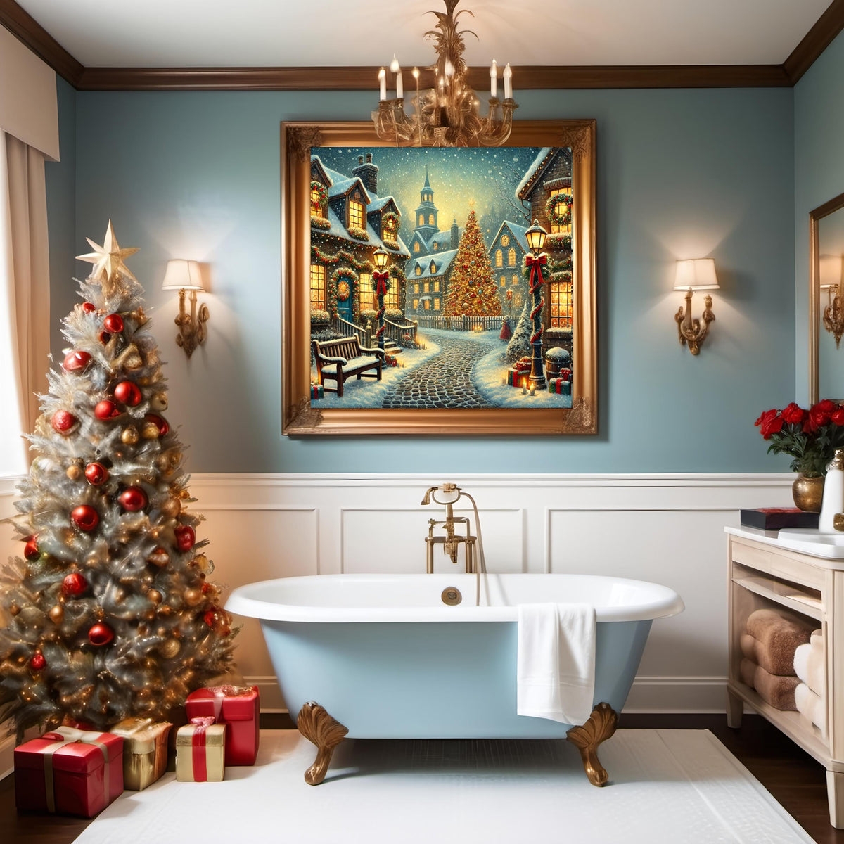 Vintage Christmas Town Print: Nostalgic Holiday Wall Art (Digital Download)