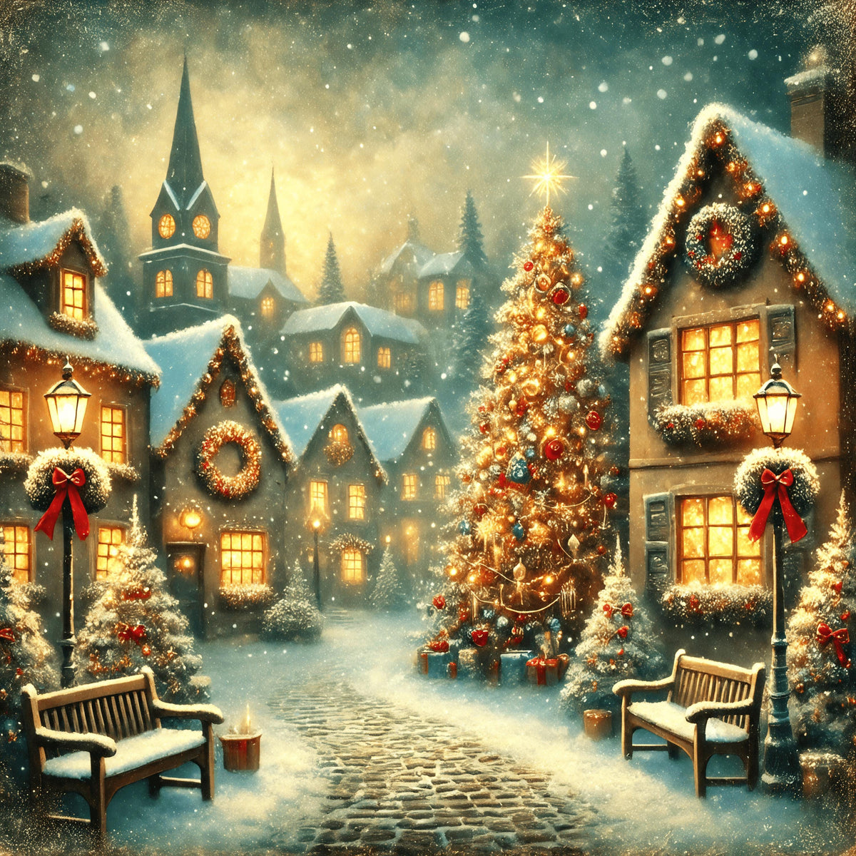 Christmas Village Snowy Scene Print: Holiday Wall Art (Digital Download)