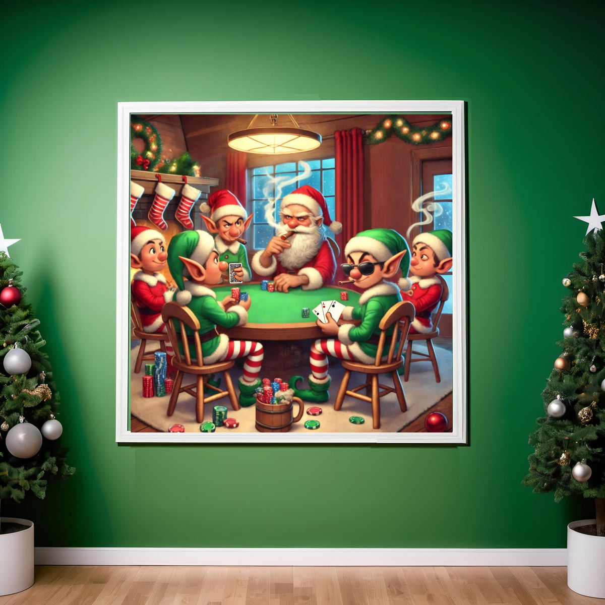 Funny Christmas Santa Elves Poker Night Art: Holiday Wall Decor (Digital Download)