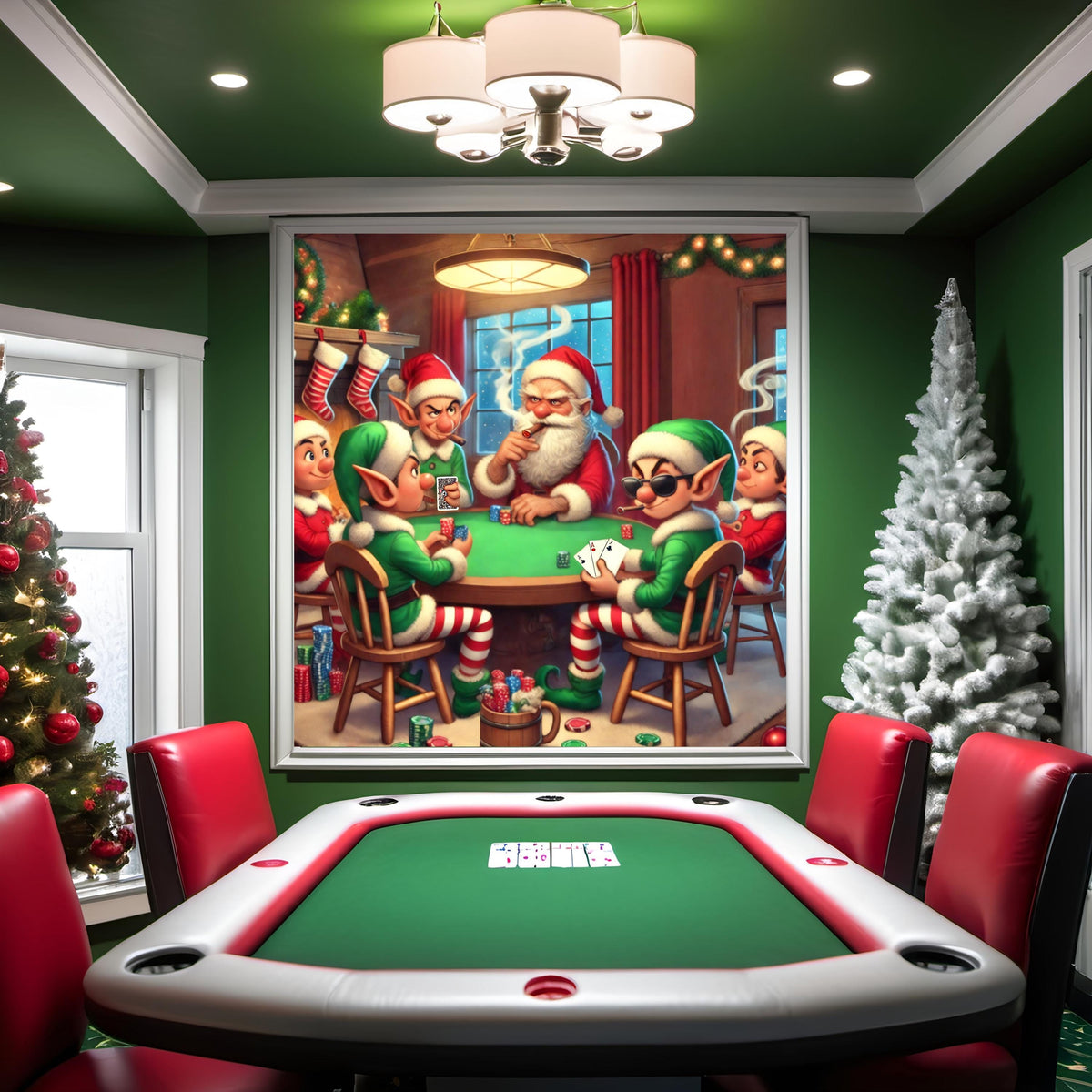 Funny Christmas Santa Elves Poker Night Art: Holiday Wall Decor (Digital Download)
