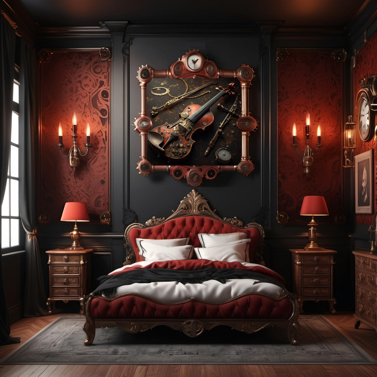 Steampunk Clockwork Violin Art: Music Room Decor (Digital Download)