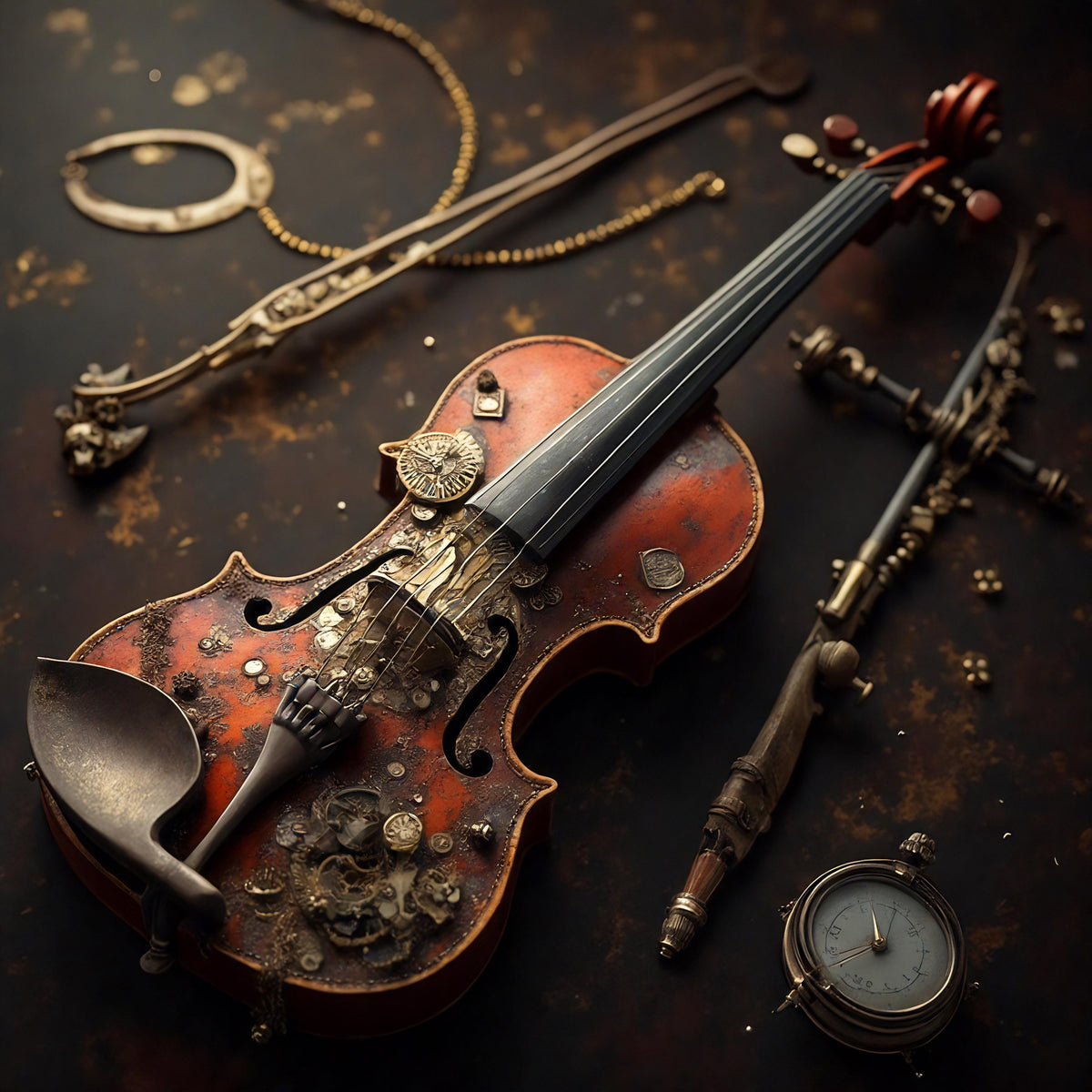 Steampunk Clockwork Violin Art: Music Room Decor (Digital Download)
