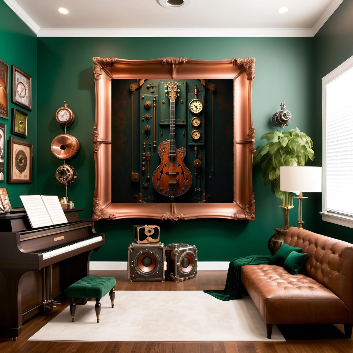 Steampunk Guitar Wall Art: Clockwork Music Decor (Digital Download PNG File)