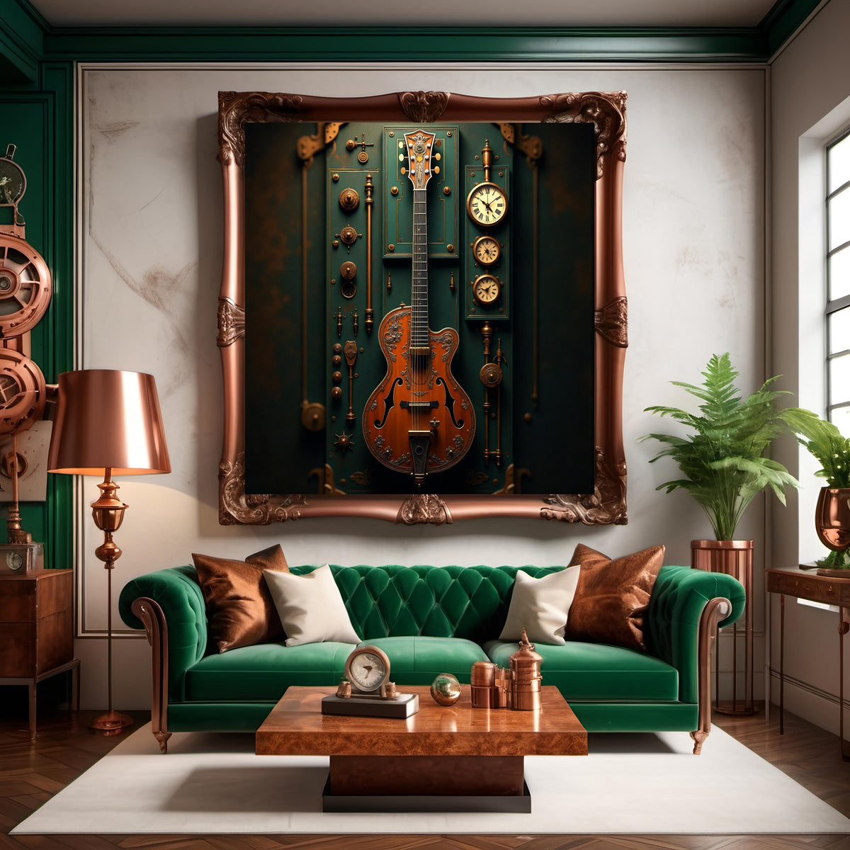 Steampunk Guitar Wall Art: Clockwork Music Decor (Digital Download PNG File)