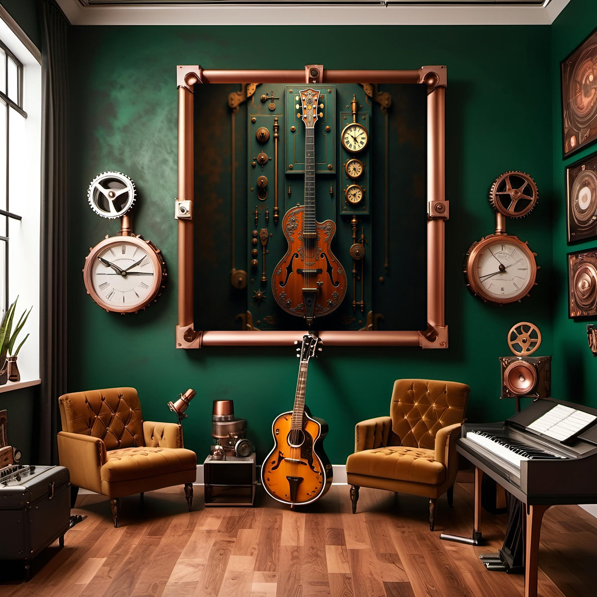 Steampunk Guitar Wall Art: Clockwork Music Decor (Digital Download PNG File)