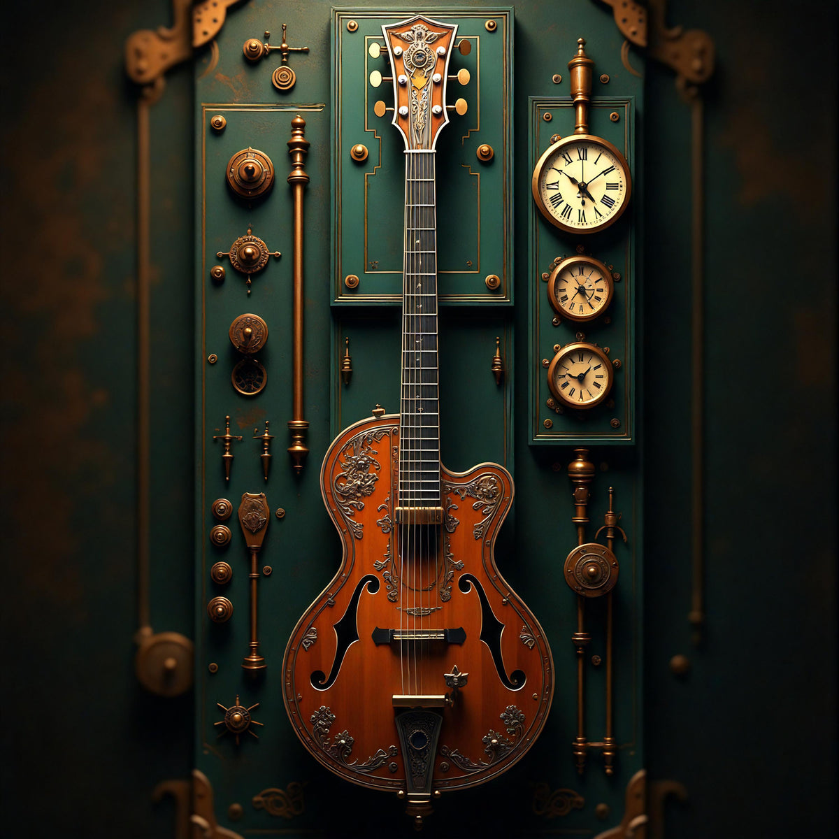 Steampunk Guitar Wall Art: Clockwork Music Decor (Digital Download PNG File)