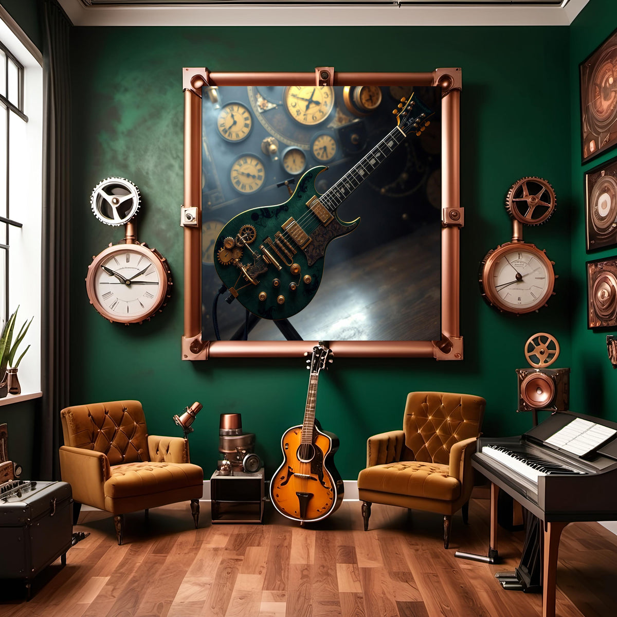 Steampunk Electric Guitar Wall Art: Music Room Decor (Digital Download)