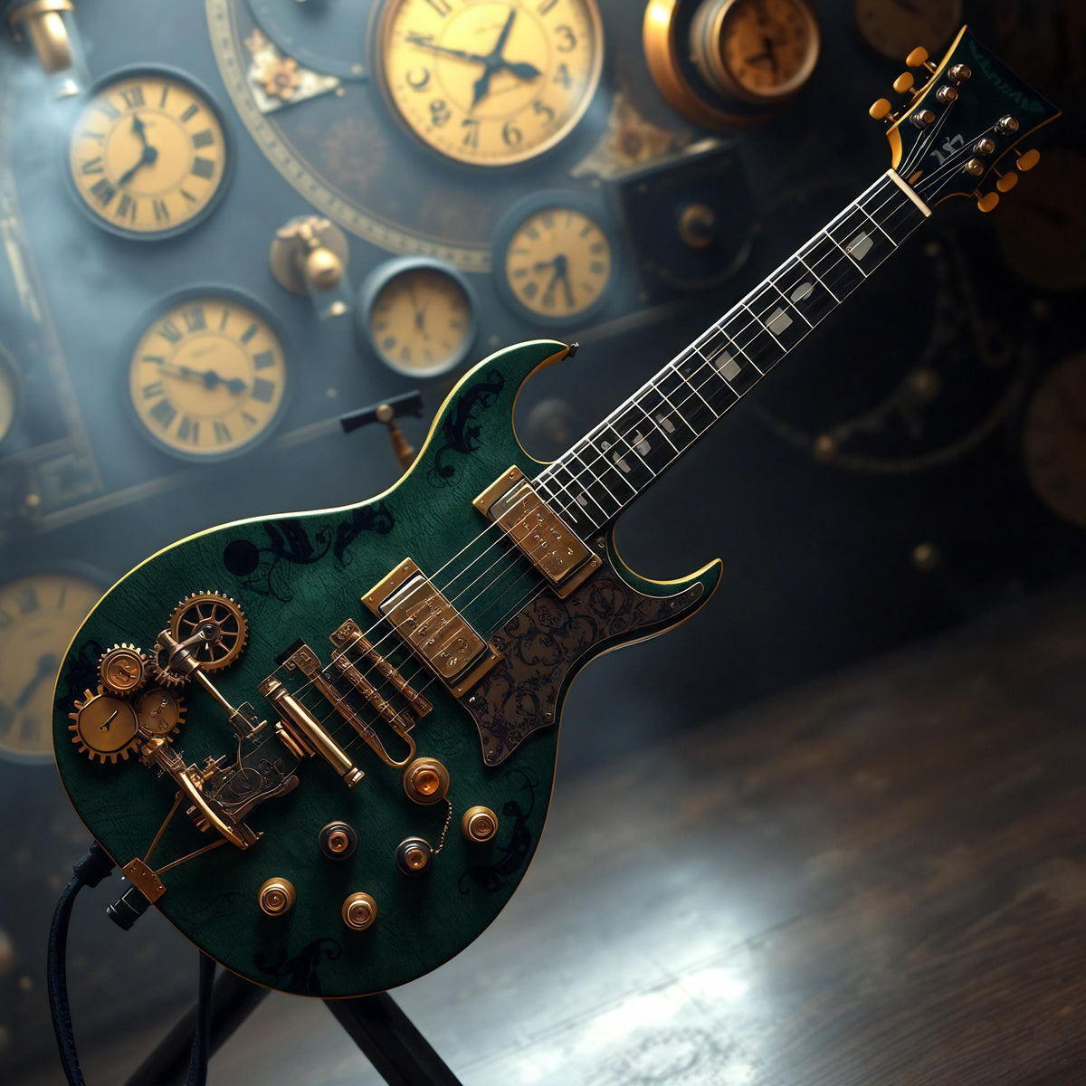 Steampunk Electric Guitar Wall Art: Music Room Decor (Digital Download)