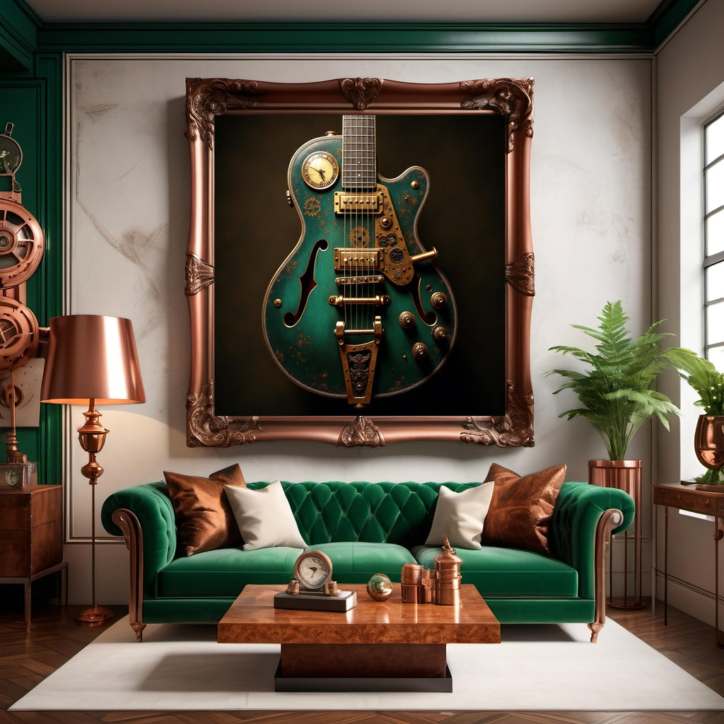 Steampunk Electric Guitar Art: Futuristic Music Room Decor (Digital Download)