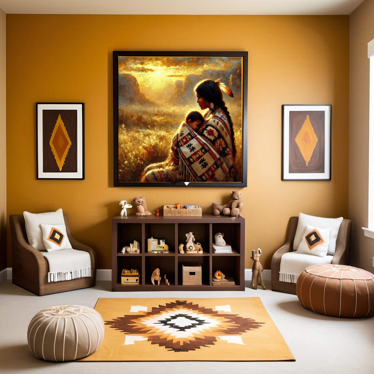 Native American Mother and Child Art Print: Impressionist Cultural Decor (Digital Download)