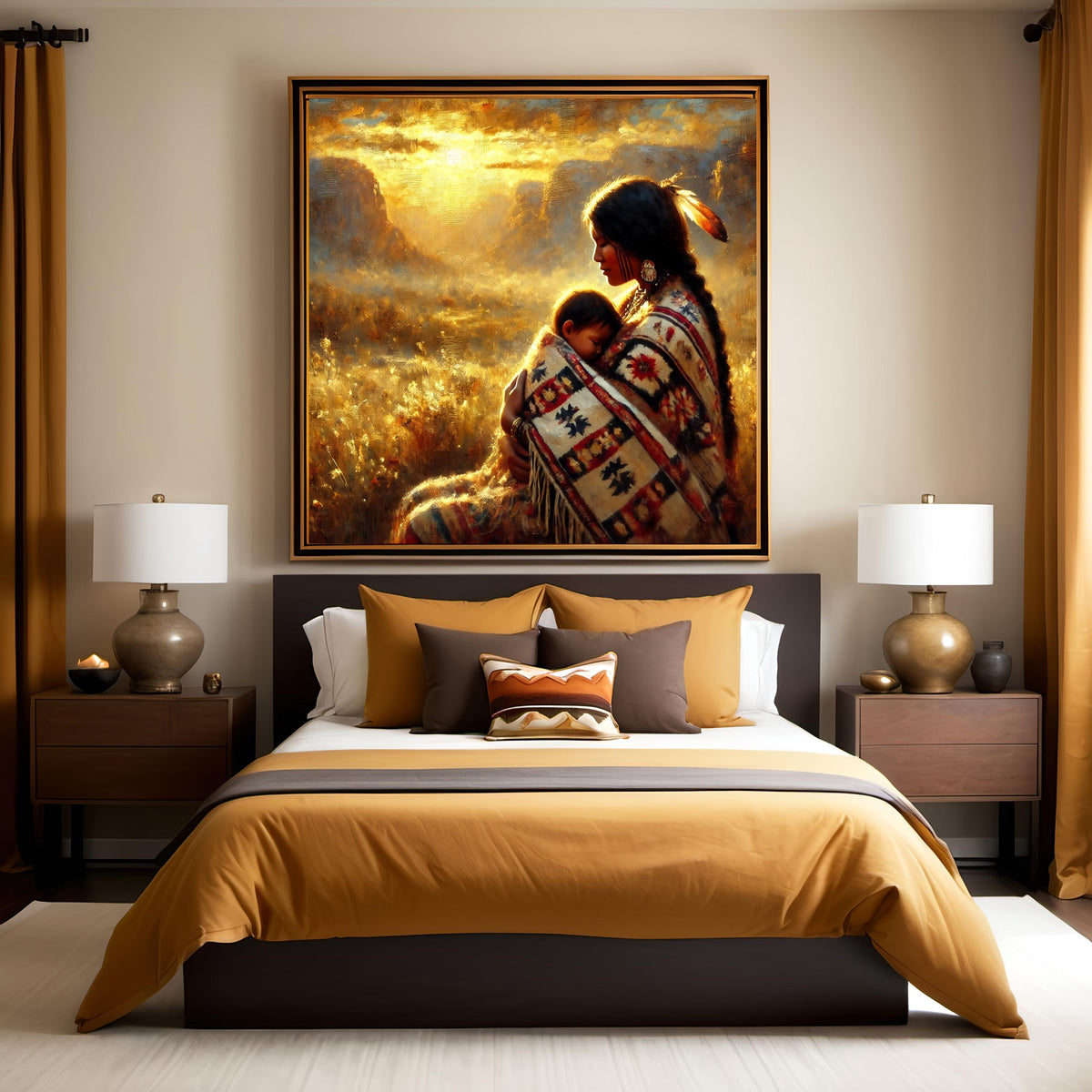 Native American Mother and Child Art Print: Impressionist Cultural Decor (Digital Download)