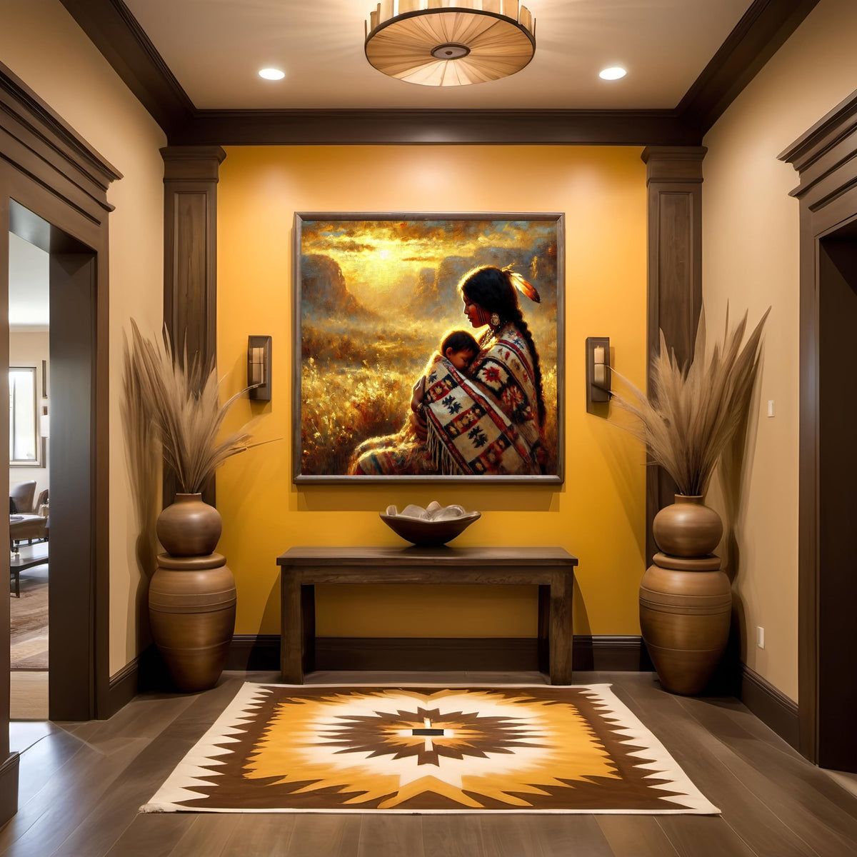 Native American Mother and Child Art Print: Impressionist Cultural Decor (Digital Download)