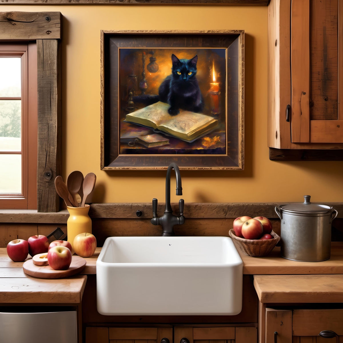 Black Cat Magic Book Art: Witchy Halloween Decor (Digital Download)
