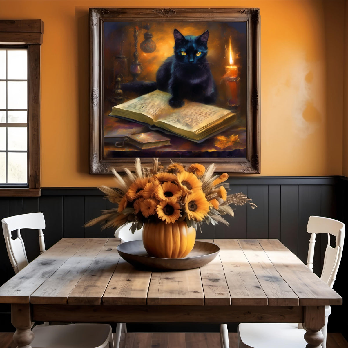 Black Cat Magic Book Art: Witchy Halloween Decor (Digital Download)