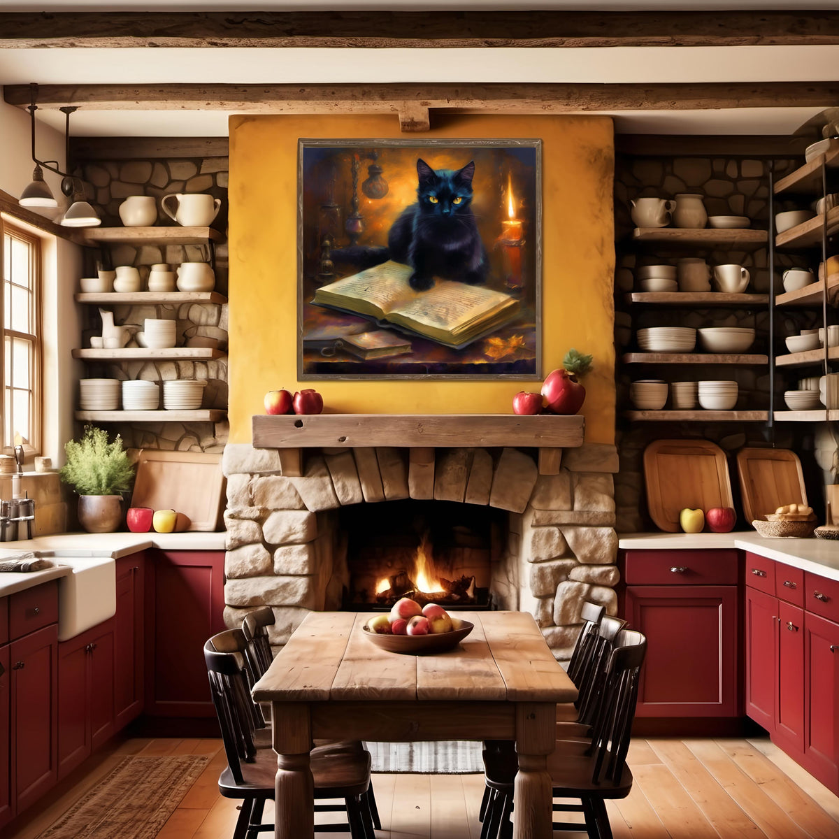 Black Cat Magic Book Art: Witchy Halloween Decor (Digital Download)