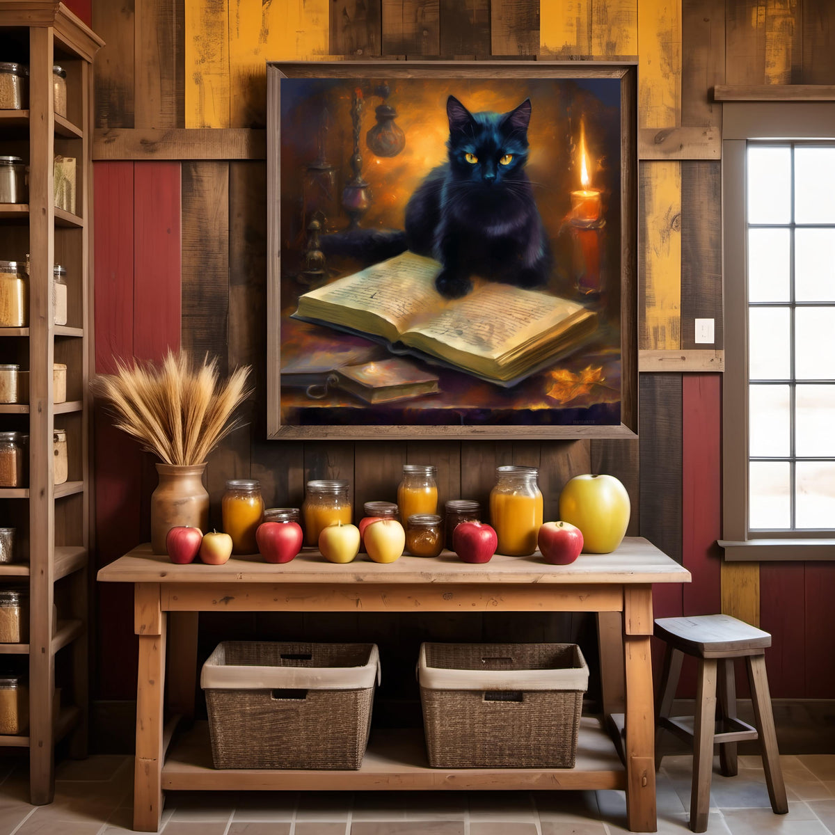Black Cat Magic Book Art: Witchy Halloween Decor (Digital Download)