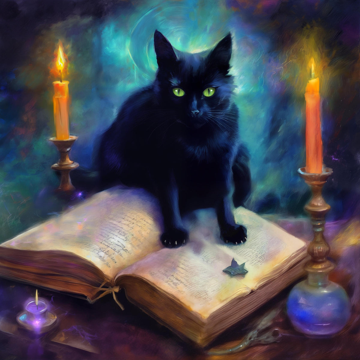 Mystical Black Cat Art Print: Halloween Witch Decor (Digital Download)