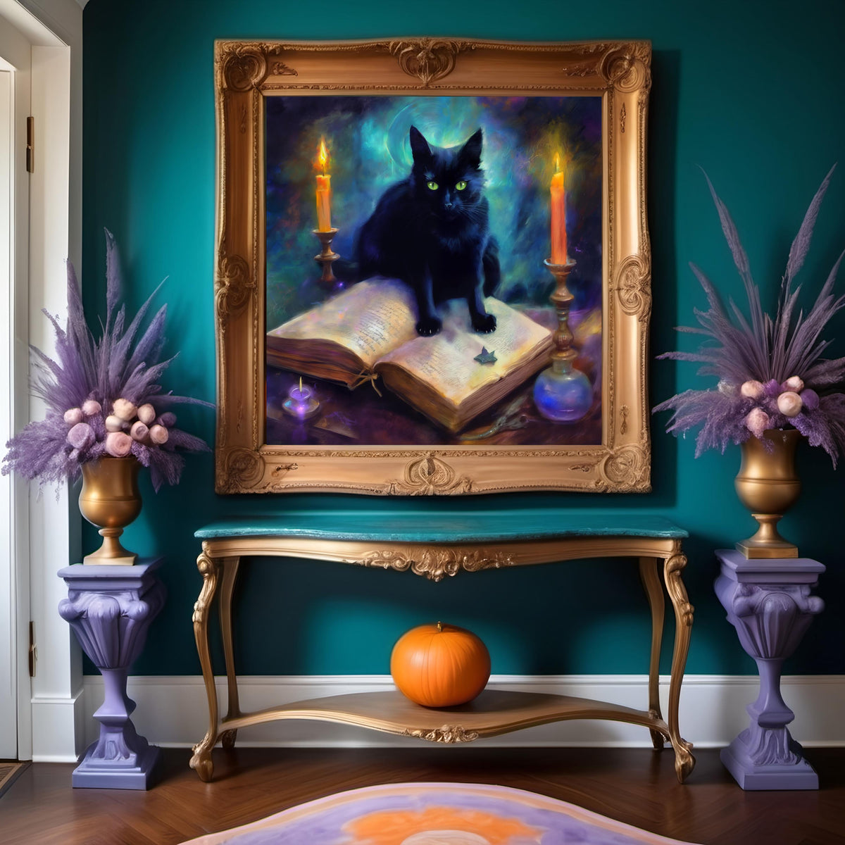Mystical Black Cat Art Print: Halloween Witch Decor (Digital Download)