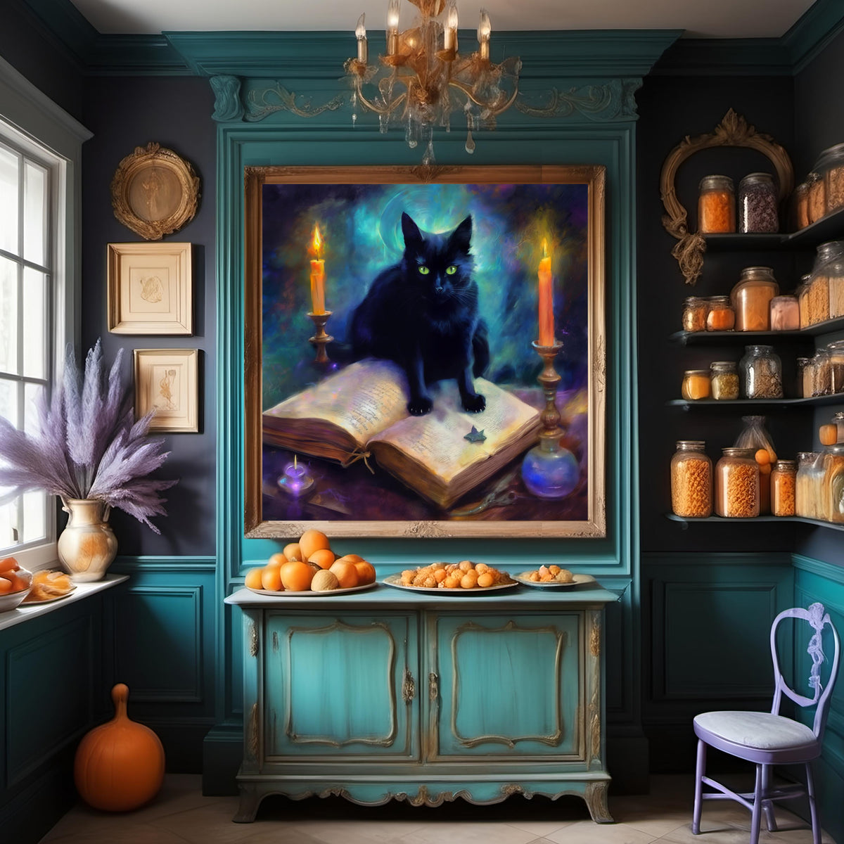 Mystical Black Cat Art Print: Halloween Witch Decor (Digital Download)