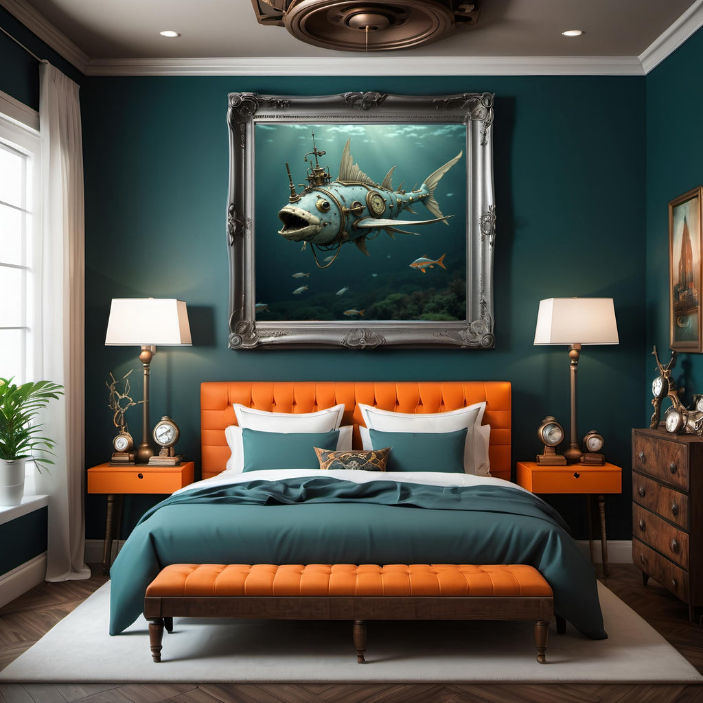Steampunk Clockwork Fish Print: Quirky Nautical Wall Art (Digital Download)