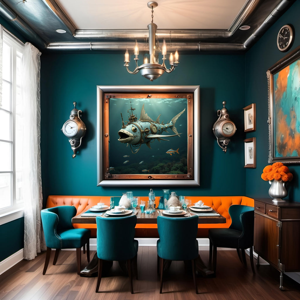 Steampunk Clockwork Fish Print: Quirky Nautical Wall Art (Digital Download)