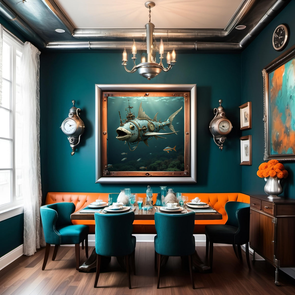 Steampunk Clockwork Fish Print: Quirky Nautical Wall Art (Digital Download)