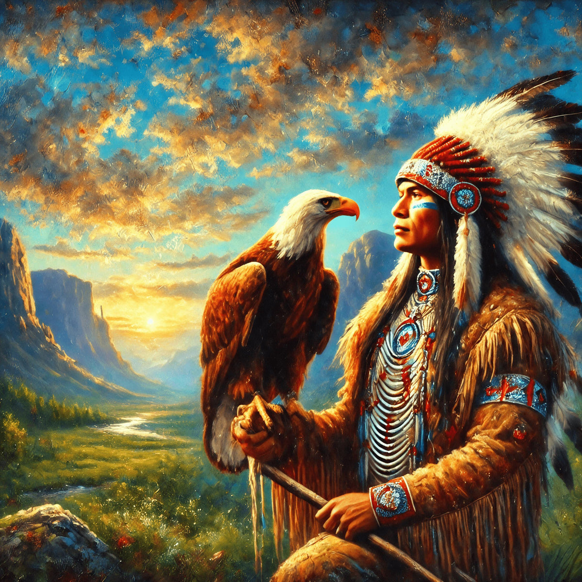 Native American Chief & Bald Eagle Art Print: Tribal Home Decor (Digital Download)