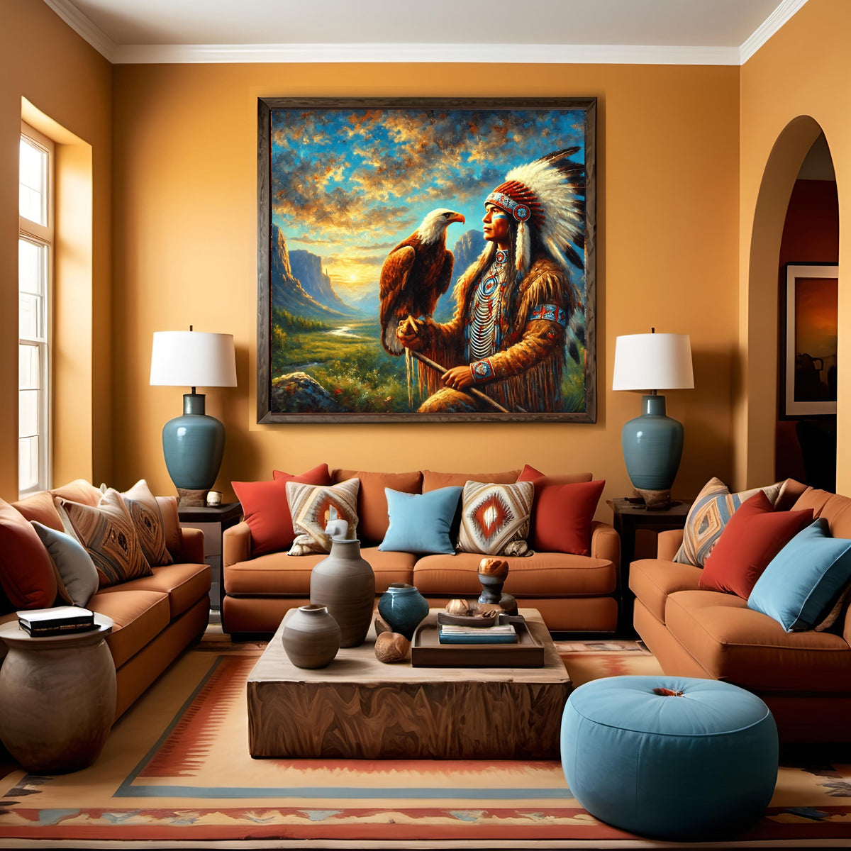 Native American Chief & Bald Eagle Art Print: Tribal Home Decor (Digital Download)