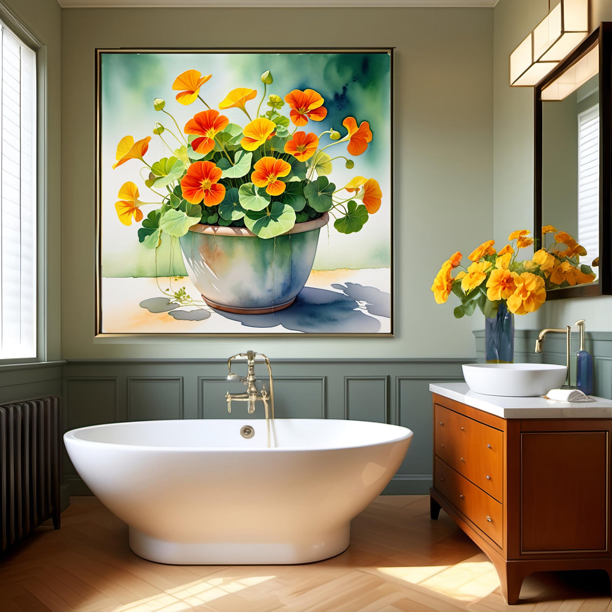 Nasturtium Watercolor Art Print: Cottagecore Floral Decor (Digital Download)