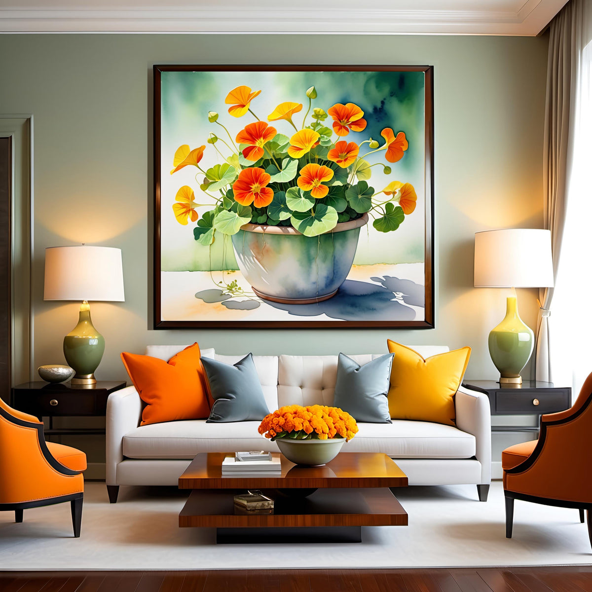 Nasturtium Watercolor Art Print: Cottagecore Floral Decor (Digital Download)