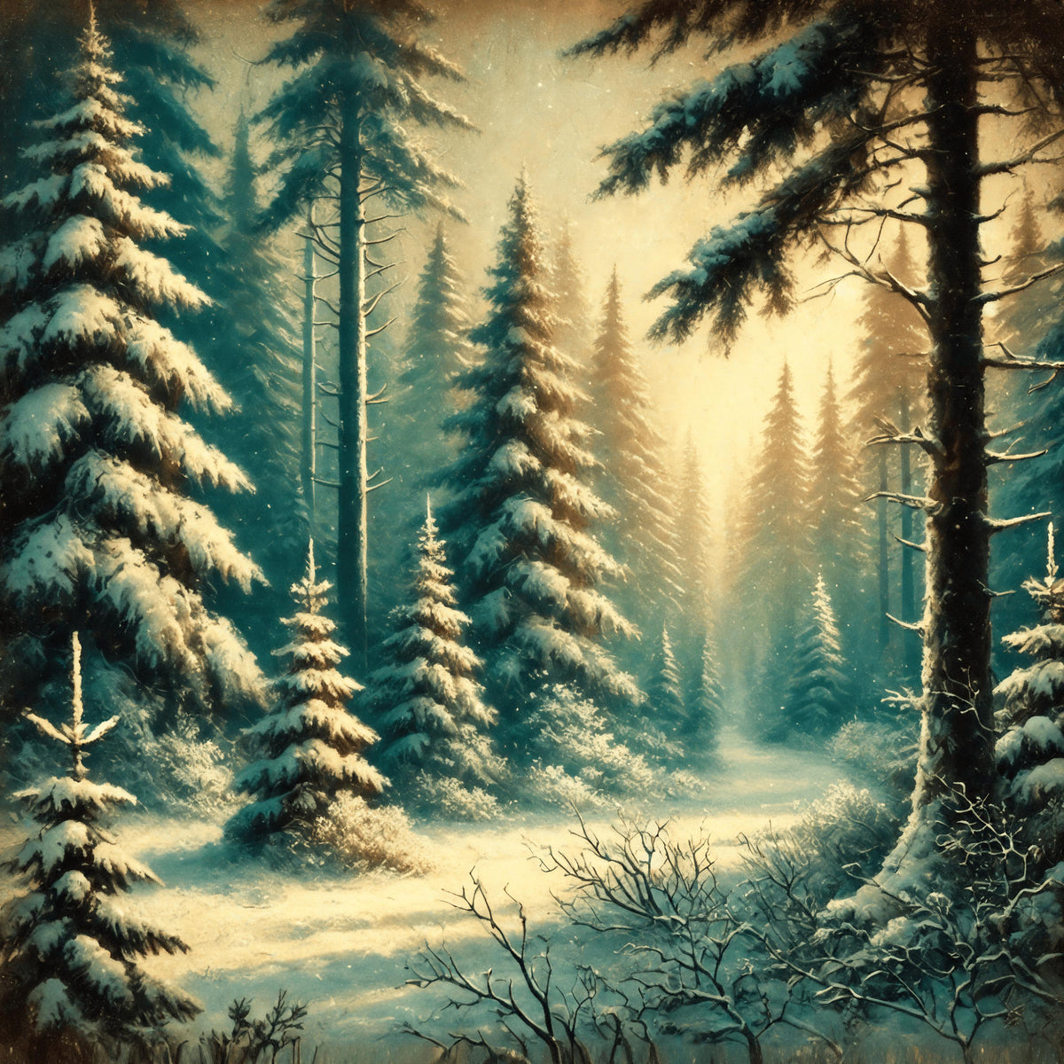 Vintage Snowy Forest Print: Serene Winter Landscape (Digital Download)