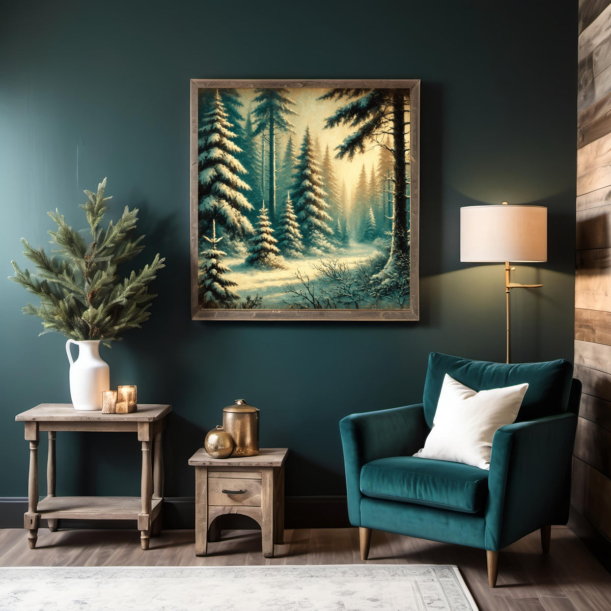 Vintage Snowy Forest Print: Serene Winter Landscape (Digital Download)