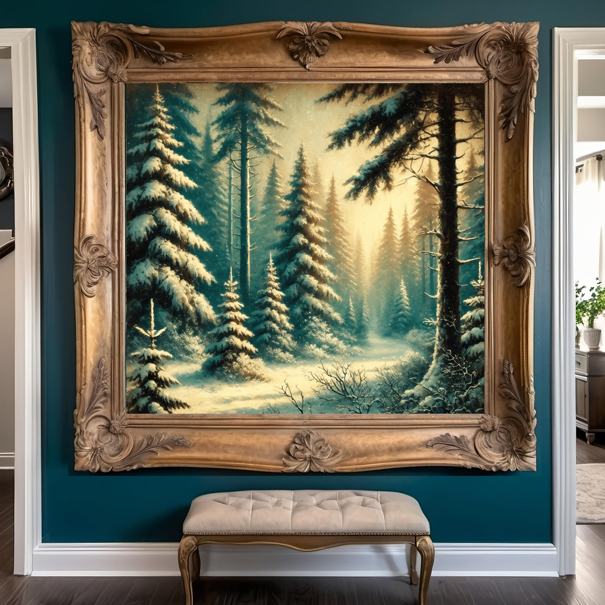 Vintage Snowy Forest Print: Serene Winter Landscape (Digital Download)
