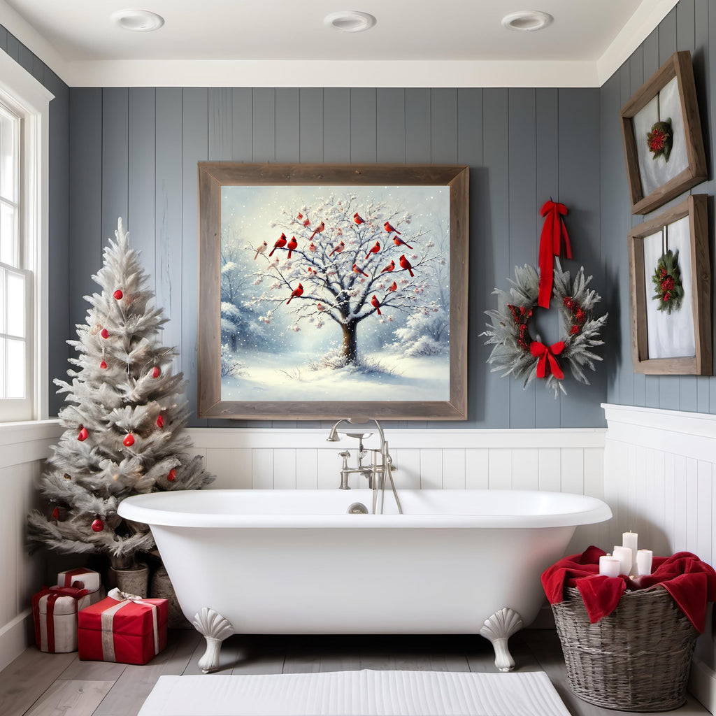 Winter Cardinals in Snowy Forest - Nature-Inspired Wall Art Digital Download